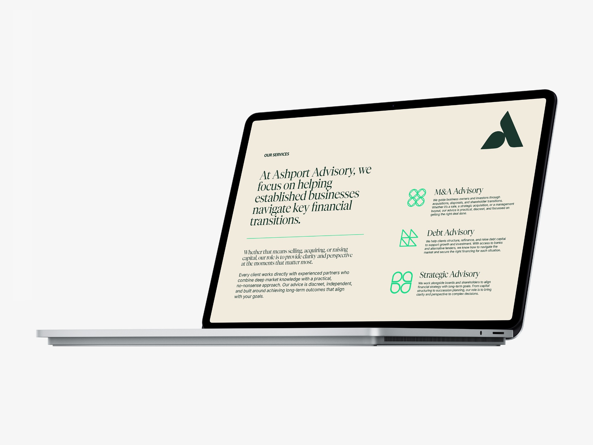 Ashport Advisory — naming, logo, branding and website development